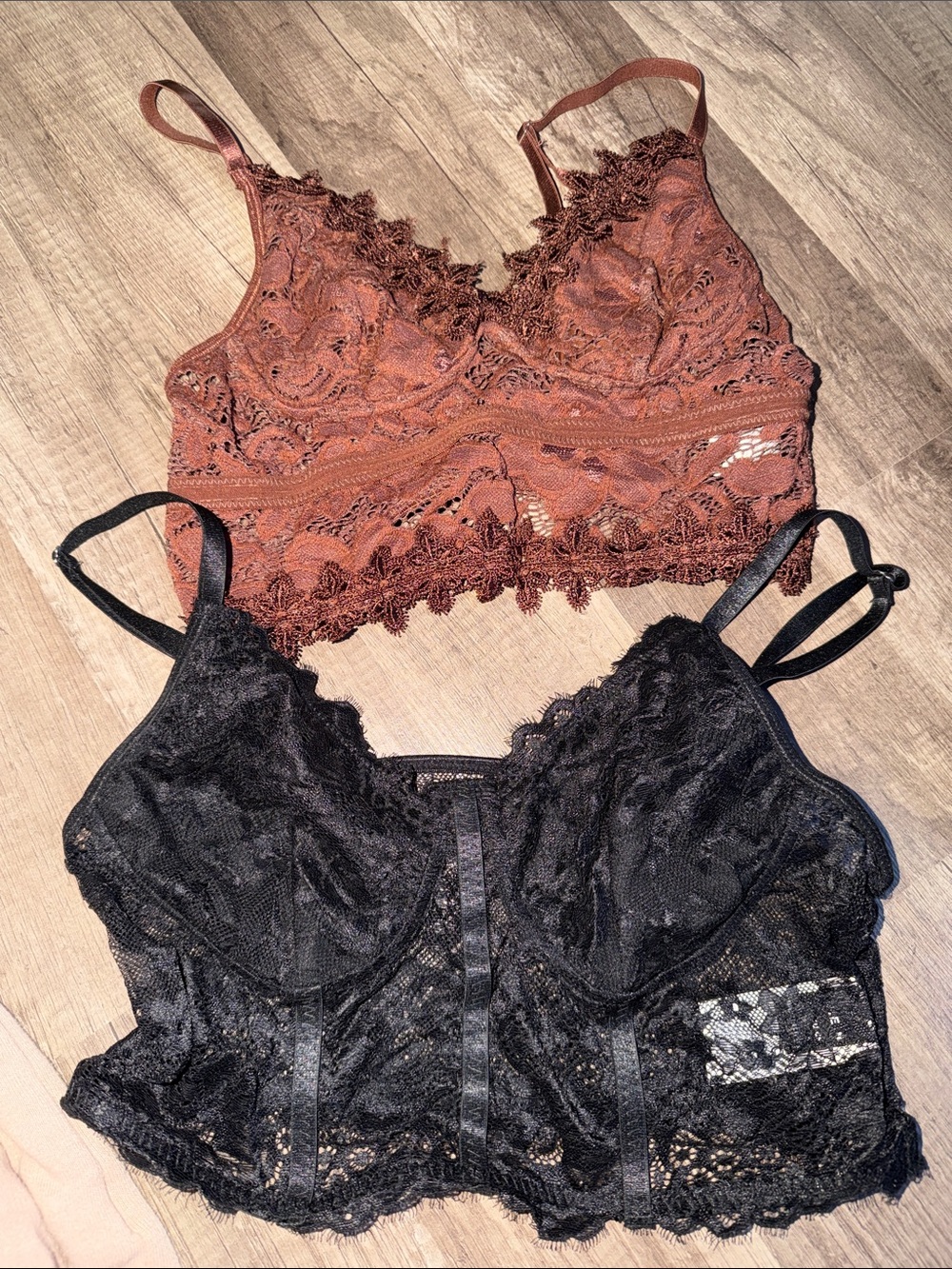 SHEIN Lace Bralette Duo in Brown and Black